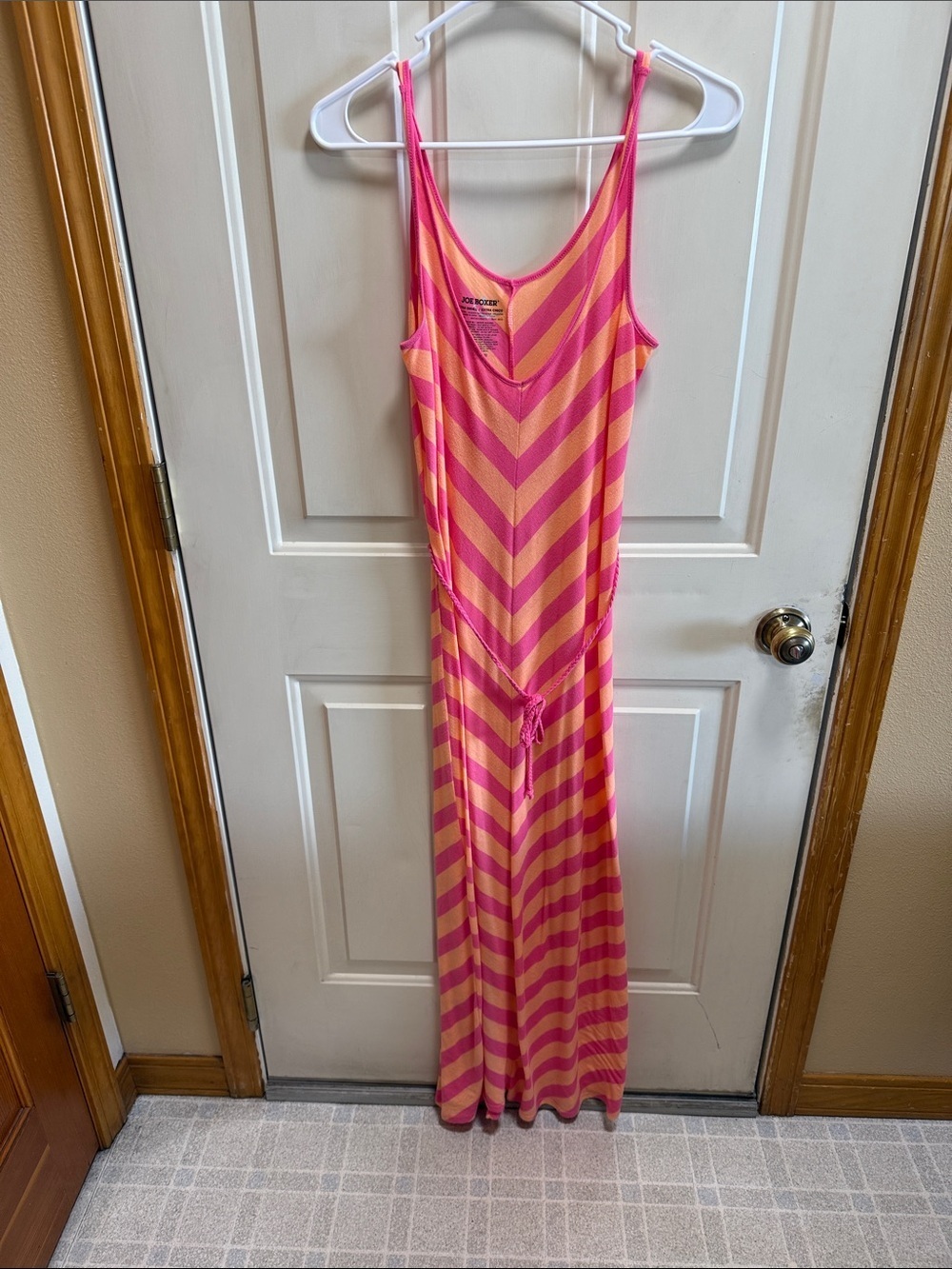 Vintage Early 2000’s Joe Boxer Pink and Peach Striped Chevron Maxi Dress